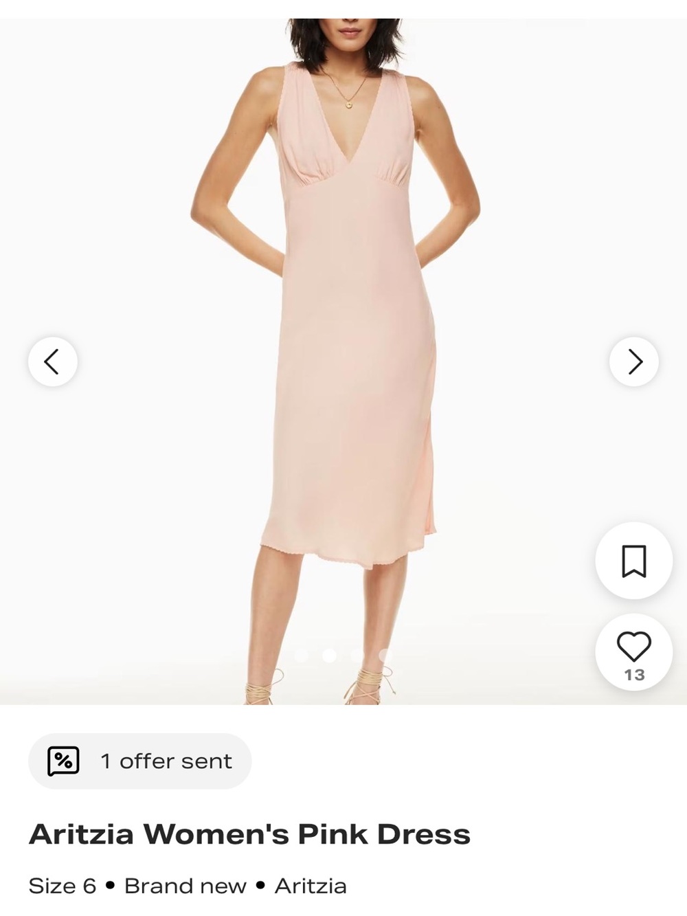 Aritzia Women's orchestra Blush Pink V-Neck Slip Dress